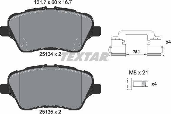 Textar 2513402 - Тормозные колодки, дисковые, комплект autosila-amz.com