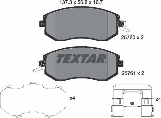 Textar 2576001 - Тормозные колодки, дисковые, комплект autosila-amz.com