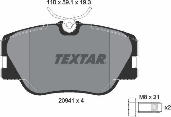 Textar 2094102 - Тормозные колодки, дисковые, комплект autosila-amz.com