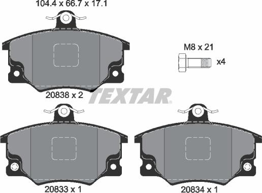 Textar 2083302 - Тормозные колодки, дисковые, комплект autosila-amz.com