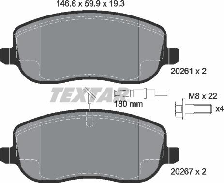 Textar 2026101 - Тормозные колодки, дисковые, комплект autosila-amz.com