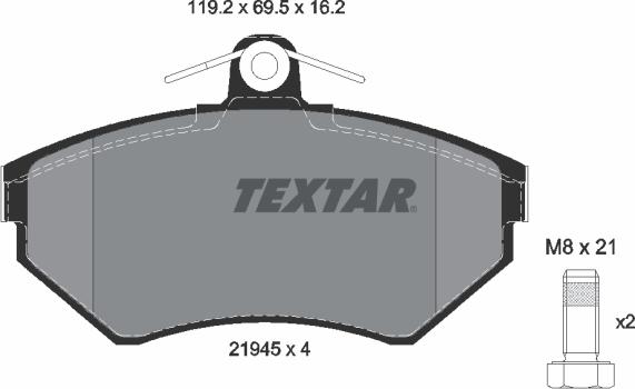 Textar 2194502 - Тормозные колодки, дисковые, комплект autosila-amz.com