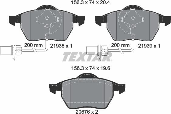 Textar 2193881 - колодки торм. дисковые !epad перед. 156x74x20.4 \AUDI, VW A4 B5 1.8 T 95>00, 96>01, 97>00, 97>01, 1 autosila-amz.com