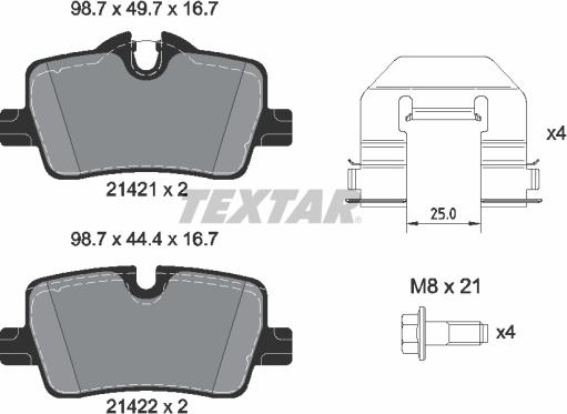 Textar 2142101 - Комплект тормозных колодок задний BMW 2 (G42), 3 (G20, G80, G28), 3 (G21, G81), 4 (G22, G82), 4 (G23 autosila-amz.com