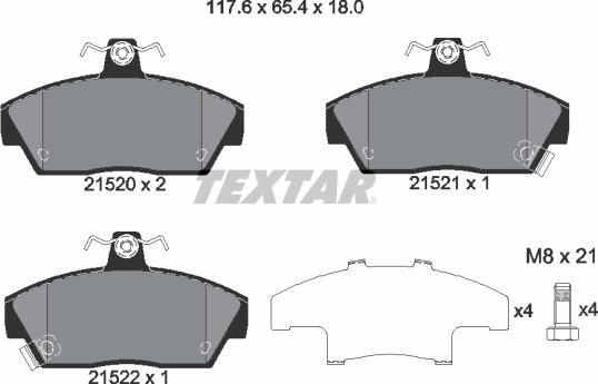 Textar 2152001 - Колодки тормозные дисковые компл. 200 Coupe (XW),200 Hatchback (XW),200 Schr?gheck (XW),400 (XW),400 autosila-amz.com