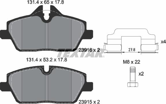 Textar 2391601 - Тормозные колодки, дисковые, комплект autosila-amz.com