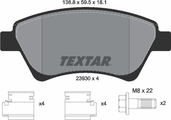 Textar 2393001 - Колодки тормозные дисковые компл. GRAND SC?NIC II (JM0/1_),KANGOO (KC0/1_),KANGOO Express (FC0/1_),K autosila-amz.com