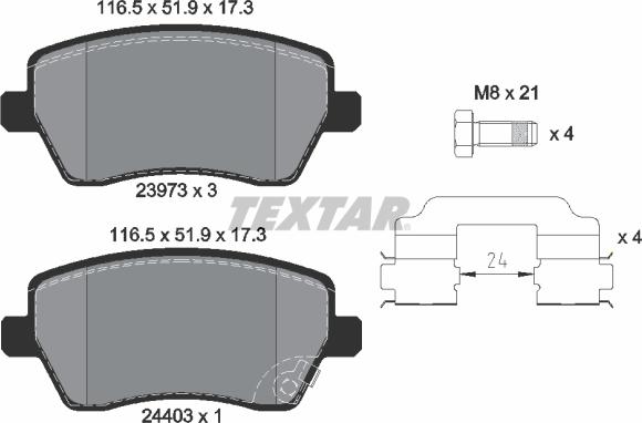 Textar 2397302 - Тормозные колодки, дисковые, комплект autosila-amz.com