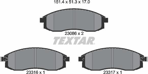 Textar 2308601 - Тормозные колодки, дисковые, комплект autosila-amz.com