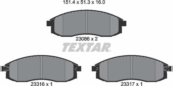 Textar 2308602 - Тормозные колодки, дисковые, комплект autosila-amz.com