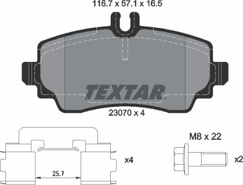 Textar 2307004 - Колодки тормозные дисковые компл. A-KLASSE (W168),A-CLASS (W168) передн. autosila-amz.com