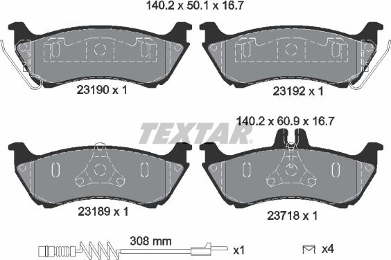 Textar 2319002 - Колодки тормозные дисковые компл. M-KLASSE (W163),M-CLASS (W163) задн. autosila-amz.com