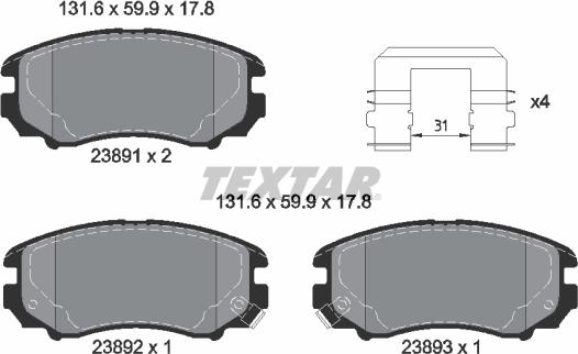 Textar 2389105 - Тормозные колодки, дисковые, комплект autosila-amz.com