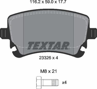 Textar 2332608 - Тормозные колодки, дисковые, комплект autosila-amz.com