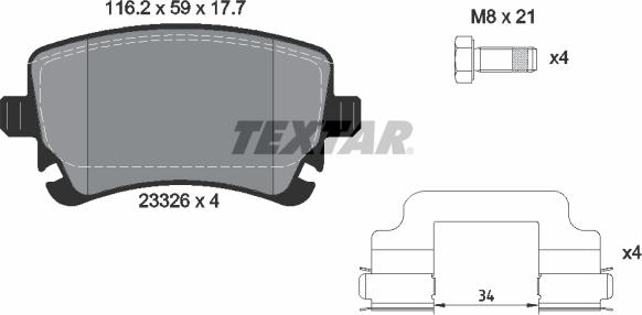 Textar 2332607 - Тормозные колодки, дисковые, комплект autosila-amz.com