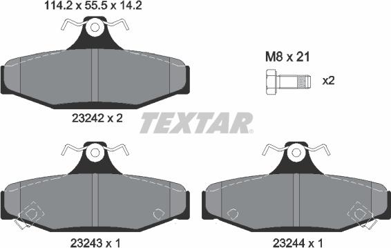 Textar 2324201 - Колодки тормозные дисковые компл. KORANDO (KJ),KORANDO Cabrio (KJ),MUSSO (FJ),REXTON (GAB_);KORANDO autosila-amz.com