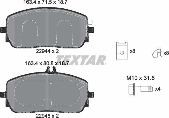 Textar 2294401 - Тормозные колодки, дисковые, комплект autosila-amz.com