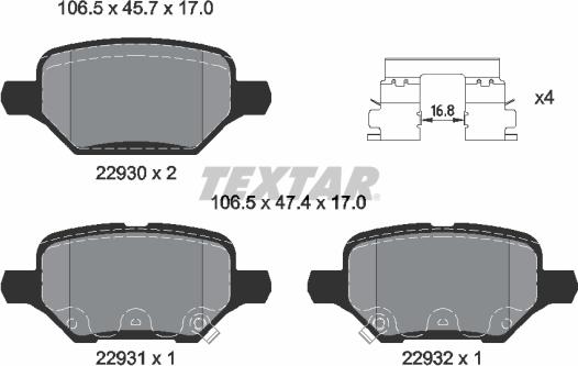 Textar 2293001 - Тормозные колодки, дисковые, комплект autosila-amz.com