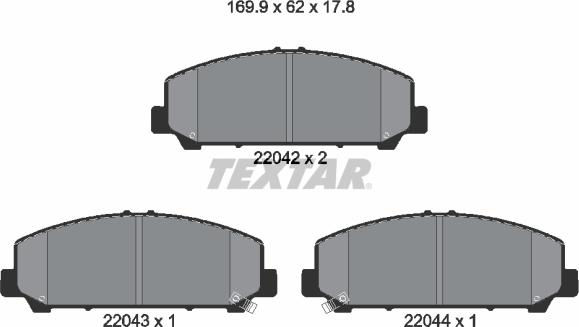 Textar 2204201 - Тормозные колодки, дисковые, комплект autosila-amz.com