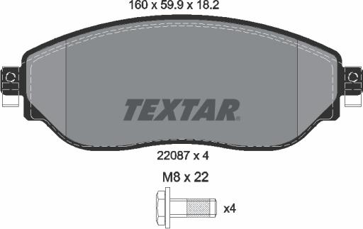 Textar 2208701 - Тормозные колодки, дисковые, комплект autosila-amz.com