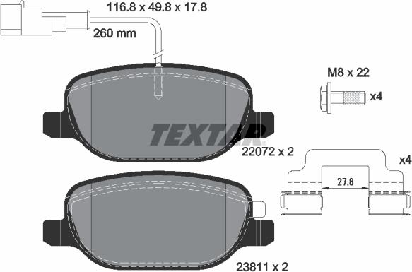 Textar 2207201 - Тормозные колодки, дисковые, комплект autosila-amz.com
