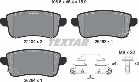 Textar 2210401 - Тормозные колодки, дисковые, комплект autosila-amz.com