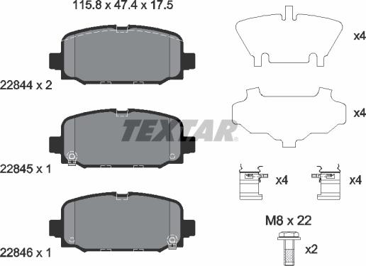 Textar 2284401 - Тормозные колодки, дисковые, комплект autosila-amz.com