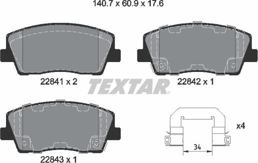 Textar 2284101 - Тормозные колодки, дисковые, комплект autosila-amz.com