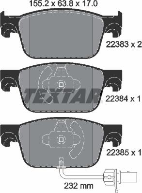 Textar 2238301 - Тормозные колодки, дисковые, комплект autosila-amz.com