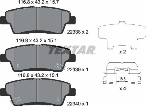 Textar 2233801 - Тормозные колодки, дисковые, комплект autosila-amz.com