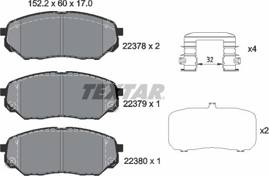 Textar 2237801 - Тормозные колодки, дисковые, комплект autosila-amz.com