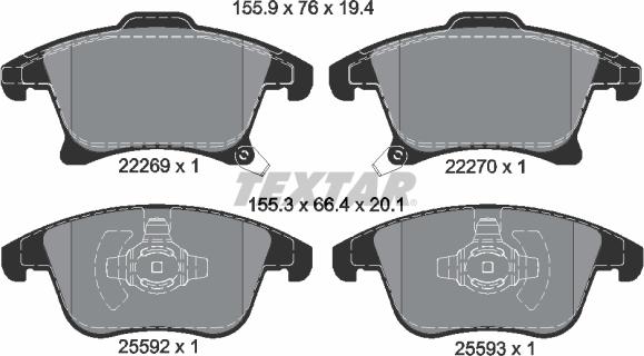 Textar 2226901 - Тормозные колодки, дисковые, комплект autosila-amz.com