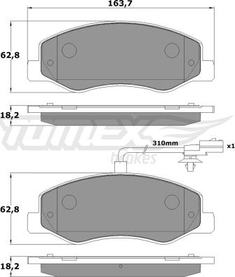 TOMEX brakes TX 16-49 - Комплект тормозных колодок, дисковый тормоз autosila-amz.com