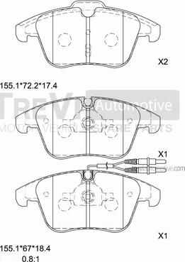 Trevi Automotive PF1499 - Тормозные колодки, дисковые, комплект autosila-amz.com