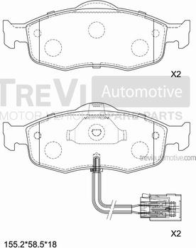 Trevi Automotive PF1576 - Тормозные колодки, дисковые, комплект autosila-amz.com