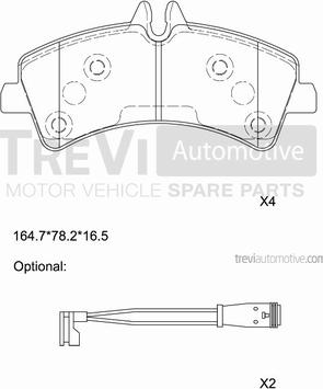 Trevi Automotive PF1645 - Тормозные колодки, дисковые, комплект autosila-amz.com