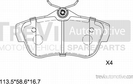 Trevi Automotive PF1642 - Тормозные колодки, дисковые, комплект autosila-amz.com