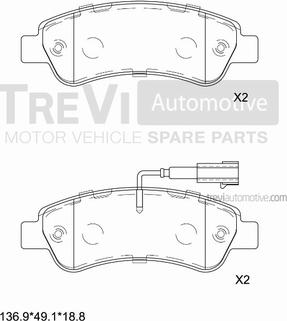 Trevi Automotive PF1651 - Тормозные колодки, дисковые, комплект autosila-amz.com