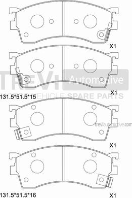 Trevi Automotive PF1609 - Тормозные колодки, дисковые, комплект autosila-amz.com