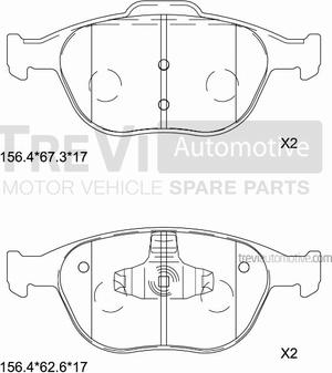 Trevi Automotive PF1635 - Тормозные колодки, дисковые, комплект autosila-amz.com