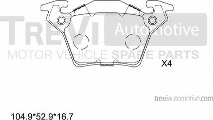 Trevi Automotive PF1620 - Тормозные колодки, дисковые, комплект autosila-amz.com