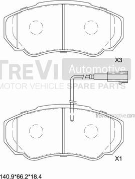 Trevi Automotive PF1628 - Тормозные колодки, дисковые, комплект autosila-amz.com