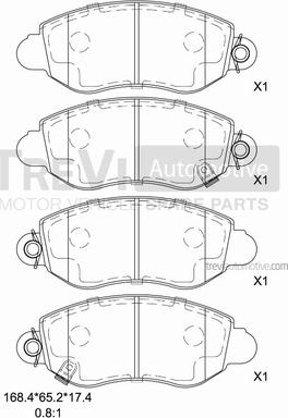 Trevi Automotive PF1622 - Тормозные колодки, дисковые, комплект autosila-amz.com