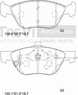 Trevi Automotive PF1054 - Тормозные колодки, дисковые, комплект autosila-amz.com