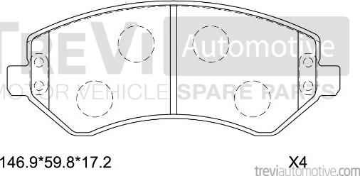 Trevi Automotive PF1174 - Тормозные колодки, дисковые, комплект autosila-amz.com