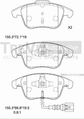 Trevi Automotive PF1375 - Тормозные колодки, дисковые, комплект autosila-amz.com