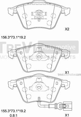 Trevi Automotive PF1254 - Тормозные колодки, дисковые, комплект autosila-amz.com