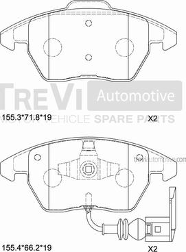 Trevi Automotive PF1207 - Тормозные колодки, дисковые, комплект autosila-amz.com