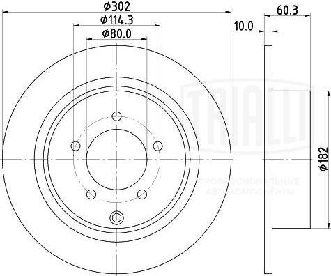 Trialli DF 117305 - Диск торм. для а/м Mitsubishi ASX (10-)/Outlander II (06-) зад. d=302 (DF 117305) autosila-amz.com