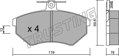 Trusting 052.2 - Тормозные колодки, дисковые, комплект autosila-amz.com